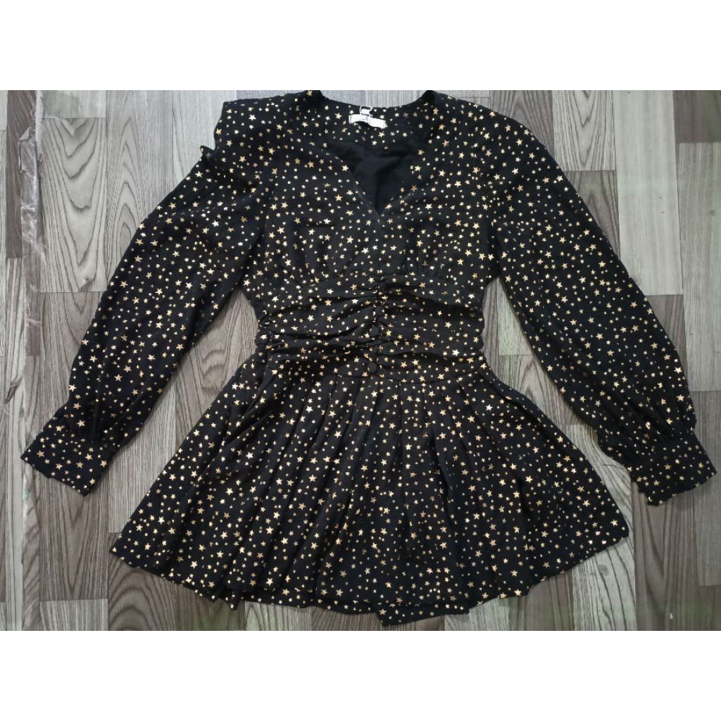 Attico Gold Star Mini Pleated Dress In Black