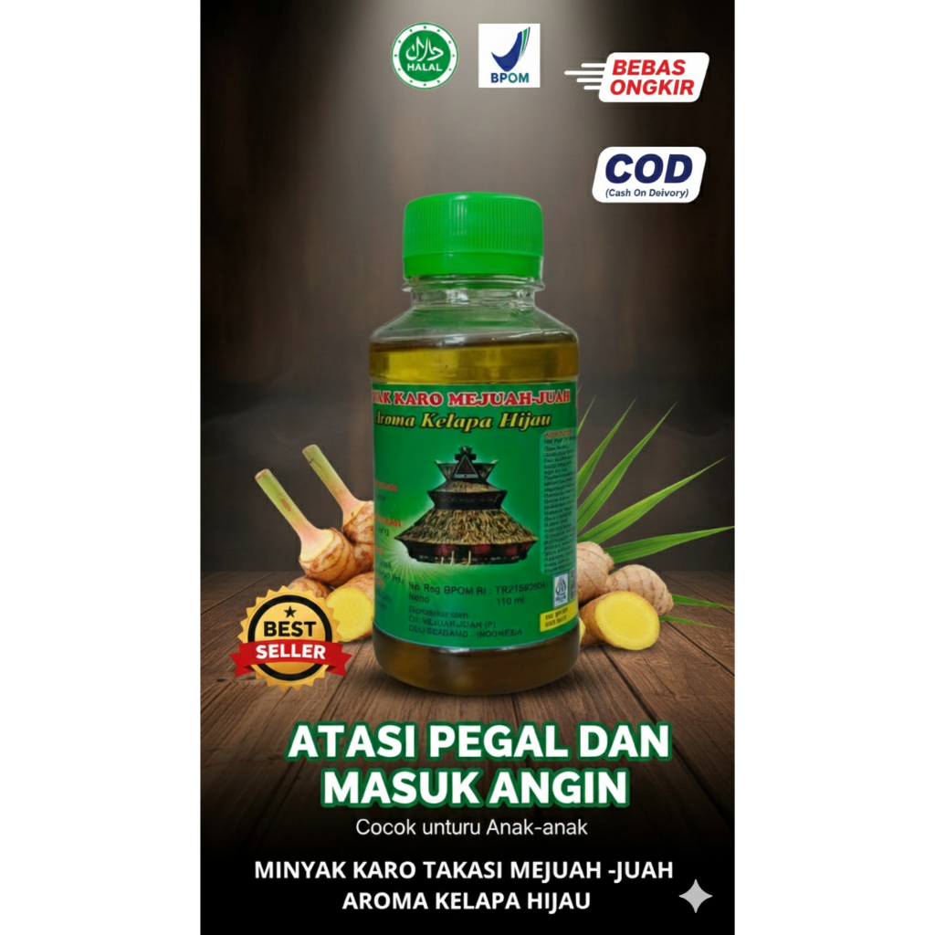 Minyak Pijat Karo Takasi Kelapa Hijau Dingin – Minyak Herbal Alami untuk Pegal, Gatal & Masuk Angin