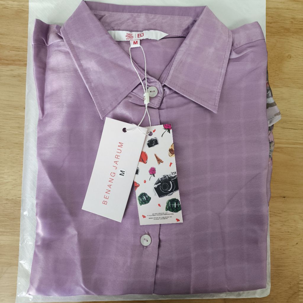 READY STOCK Benang Jarum x Emily in Paris Emily Satin Shirt Purple
