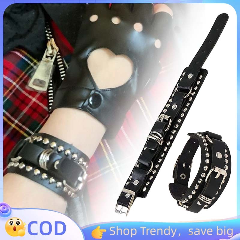 Gelang Pria Punk Punk Bracelet Gelang Punk Rock Metal Gothic Kulit Duri PU