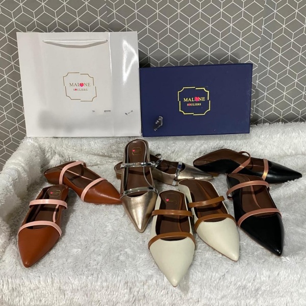 Sendal Sandal, Sepatu Mules Flat Wanita Kulit Asli MF