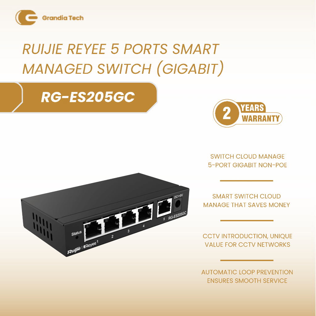 Ruijie Reyee RG-ES205GC Switch 5 Port Gigabit Unmanaged Plug & Play