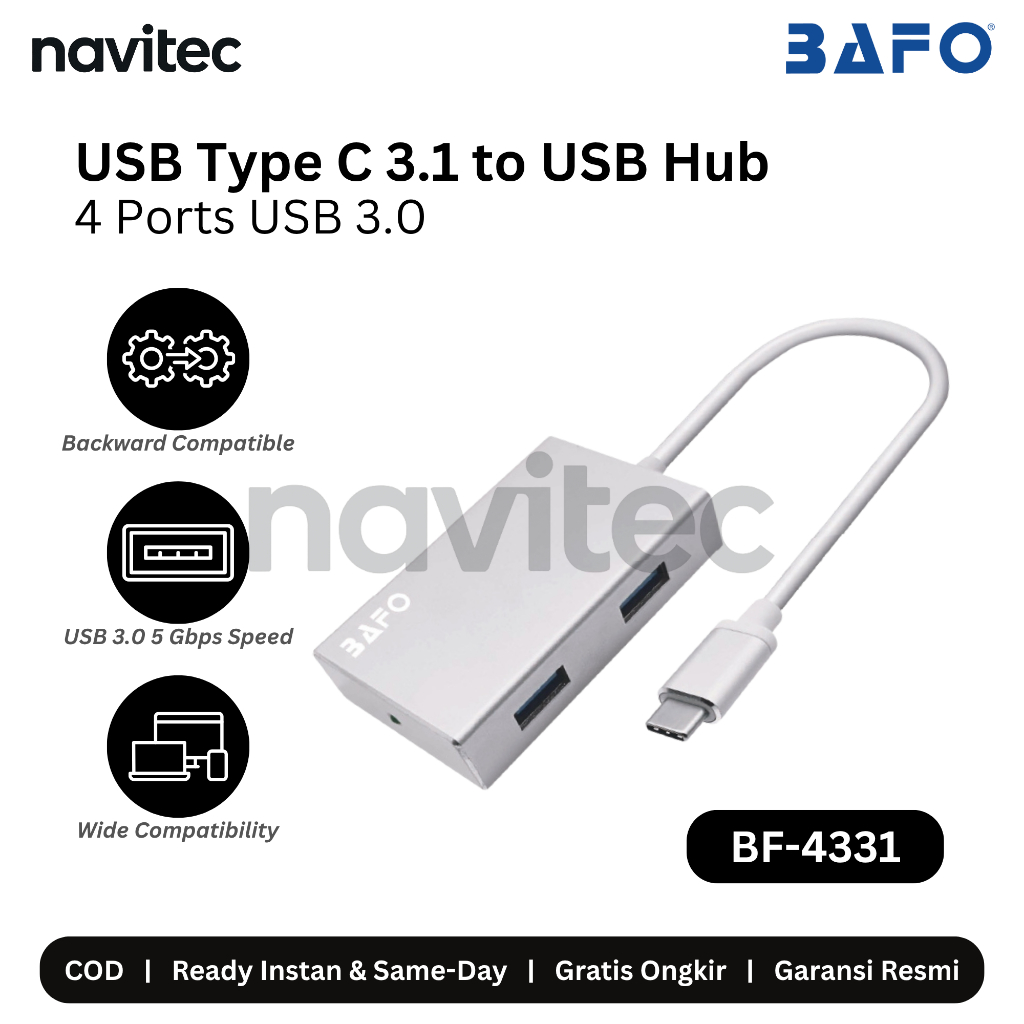 BAFO USB Type C 3.1 to 4 Port USB 3.0 Hub  Adapter BF-4331 BF4331
