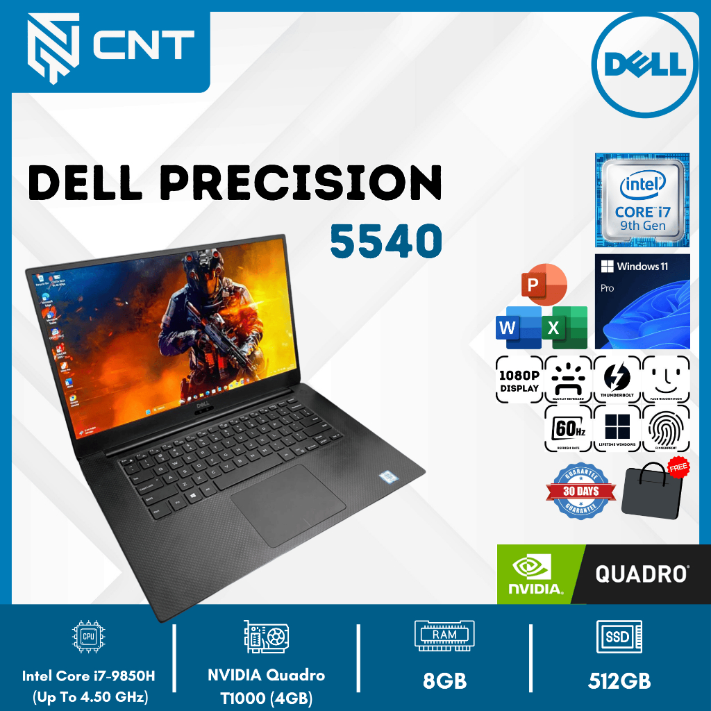Dell Precision 5540 Core i7-9850H NVIDIA Quadro T1000  (8/512GB) Laptop Workstation Slim