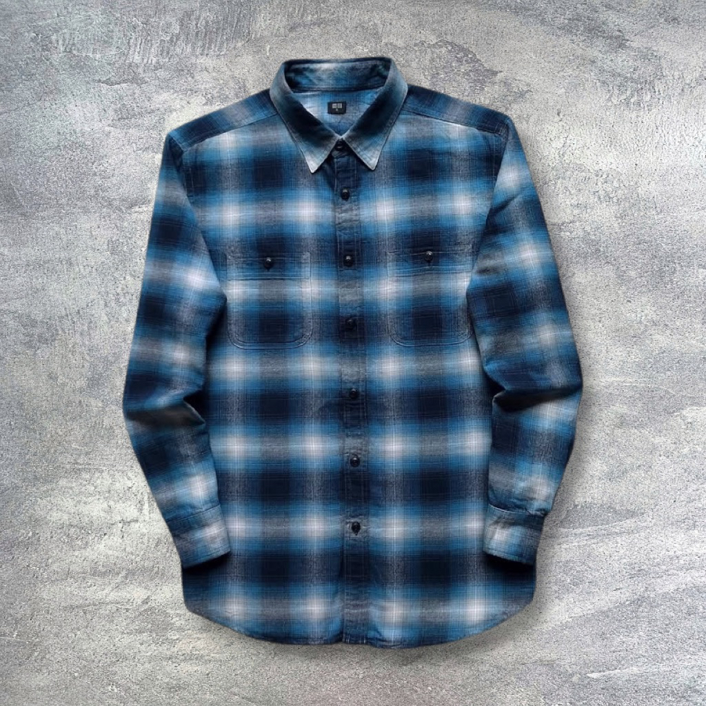 Kemeja Flannel Uniqlo Veterano Blue XL