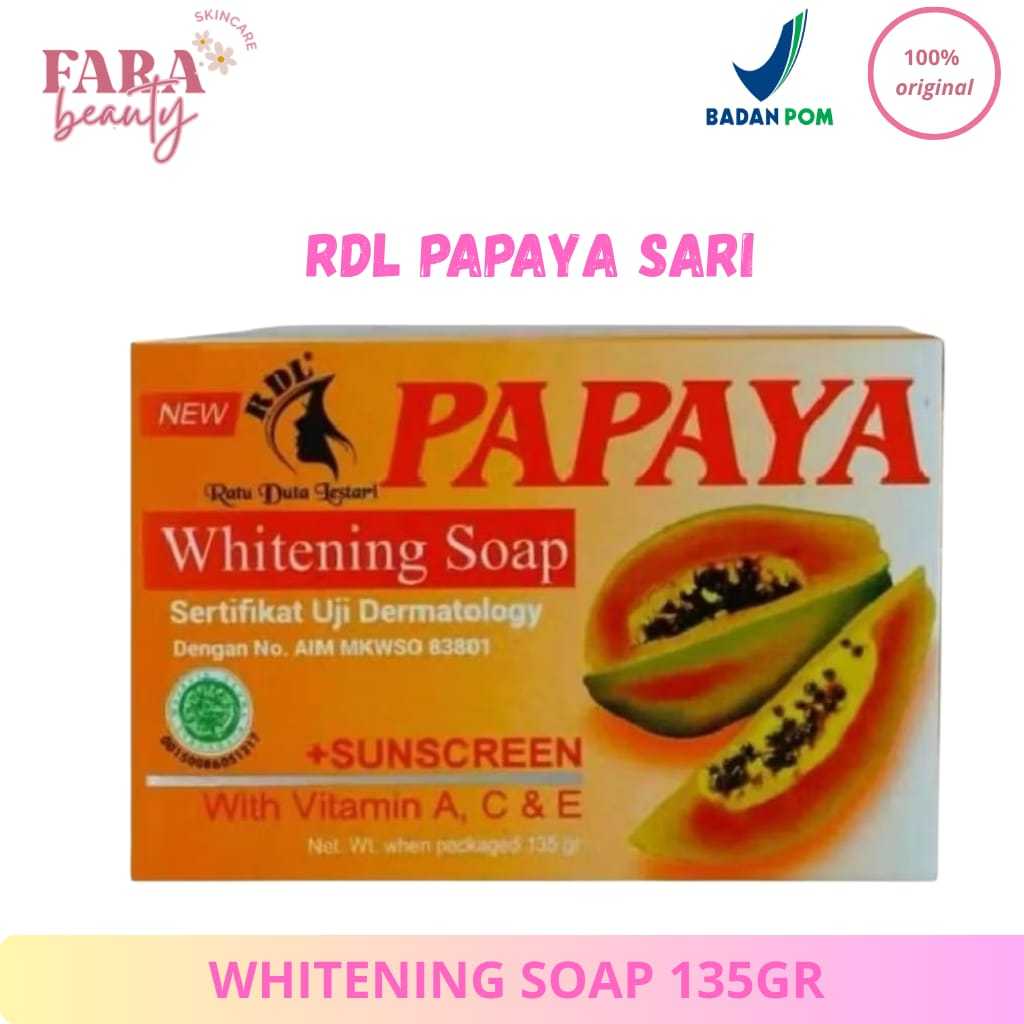 (ORIGINAL) Sabun RDL Papaya Whitening Original with Sunscreen BPOM 135gr | Sabun Pepaya RDL BY SARI