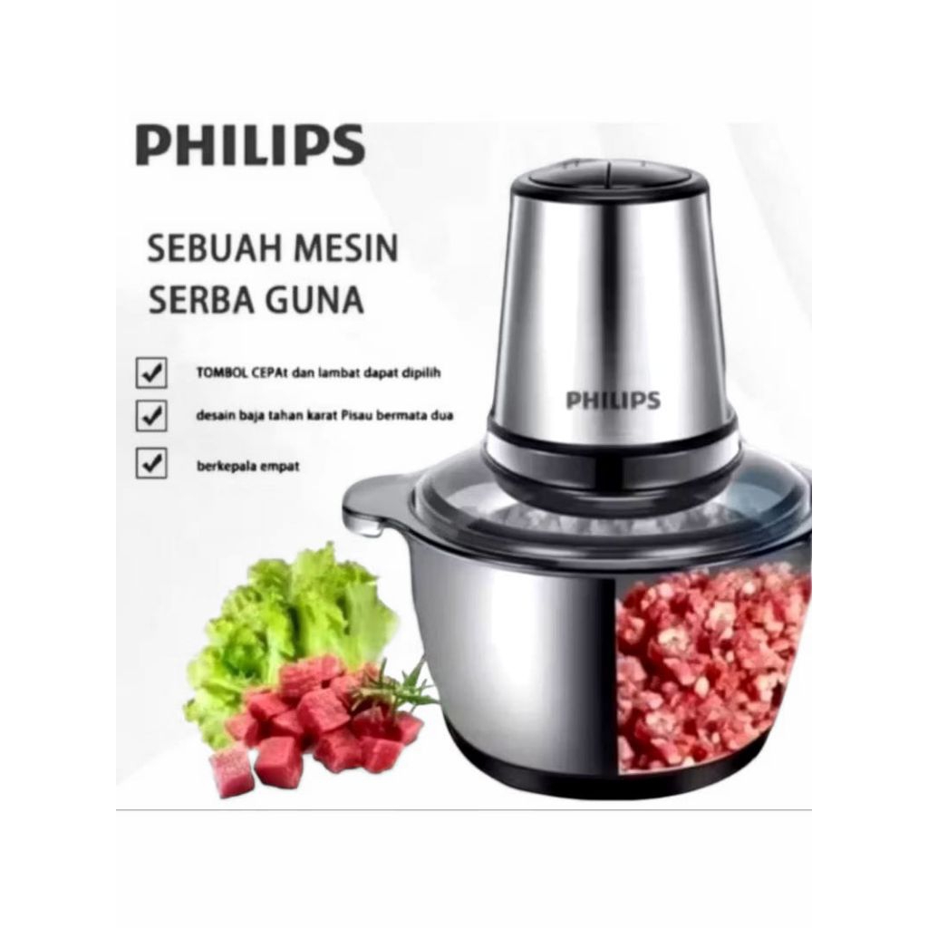 Chopper blender Philips 2L penggiling daging dan bumbu serbaguna multifungsi berbahan dasar stanliss