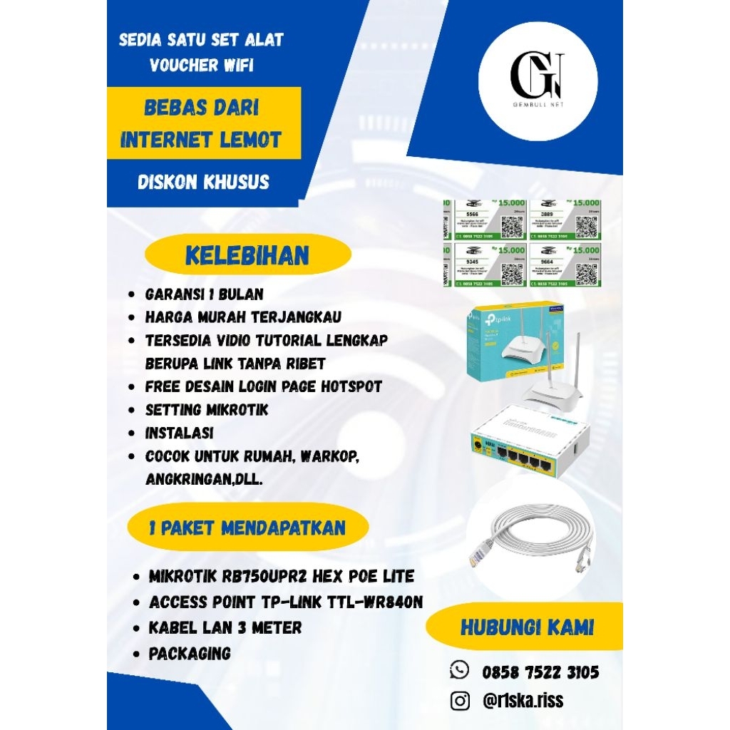 sedia satu set alat voucher wifi