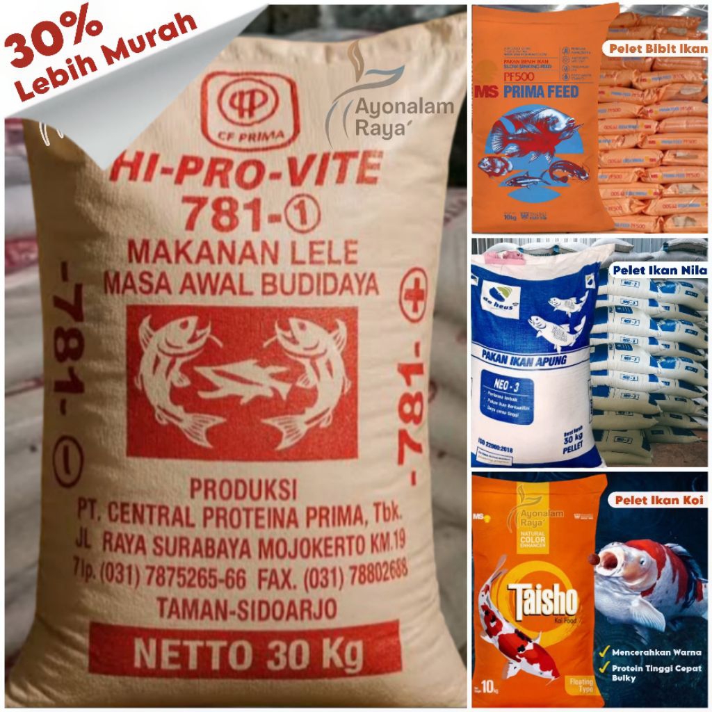 Pakan Pelet Ikan Lele Nila Mas 1 Sak Karung 10 20 30 Kg Protein Tinggi Cepat Besar