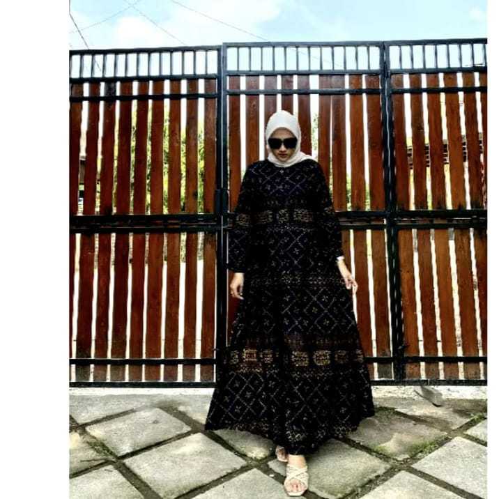 Gamis Jumbo Motif Etnik Coklat Hitam – Dress Muslimah Casual Elegan - Gamis Rayon Etnik, Long dress 