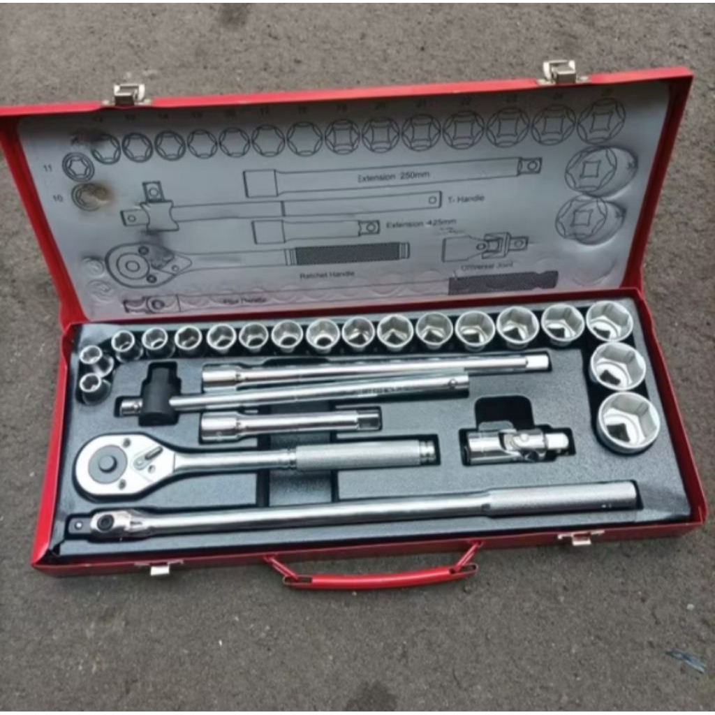 kunci shock set 25 pcs 12 PT 10-32mm AIGO kunci sok set