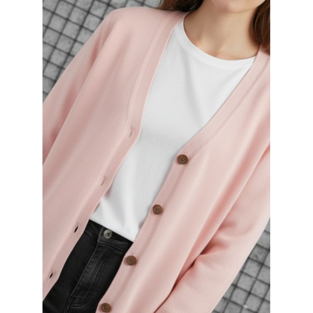 Sweeter Cardigan Katun Kacing Lengan Panjang Polos Wanita Korean Style