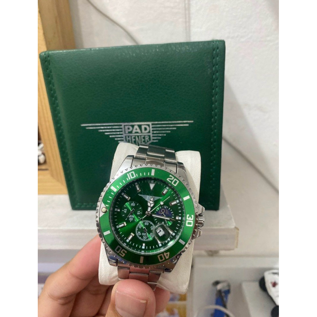 Jam Tangan PAD HENER Sky Master Green Stainless Steel Bekas Mulus Lengkap Box Anti Gores Chronograph