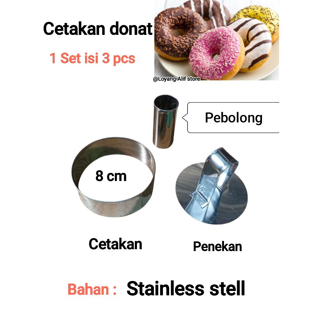 Cetakan donat bulat stainless stell 3 in 1  penekan adonan donat stainless Steel Kitchenware Set