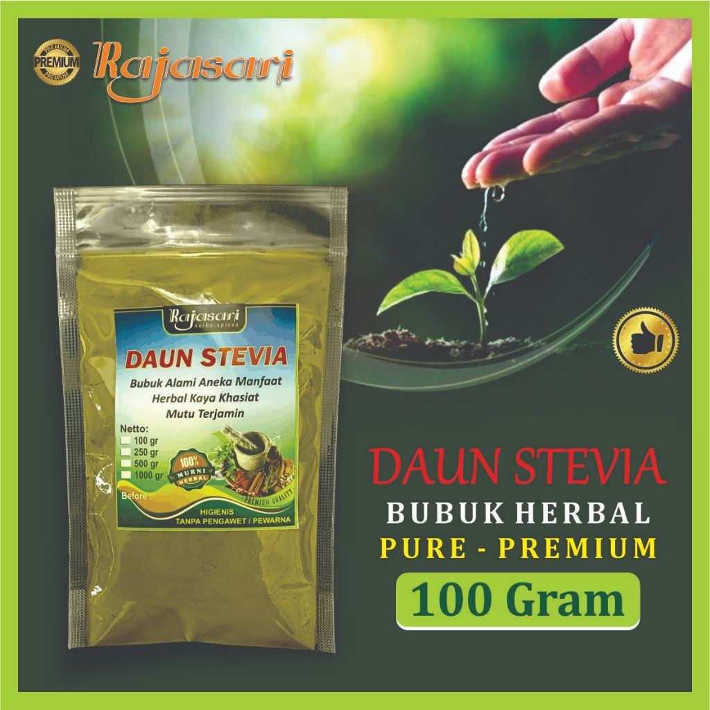 Bubuk DAUN STEVIA RAJASARI 100 GR - Pemanis Herbal Asli Murni Anti Campuran - ANEKA KHASIAT KESEHATA