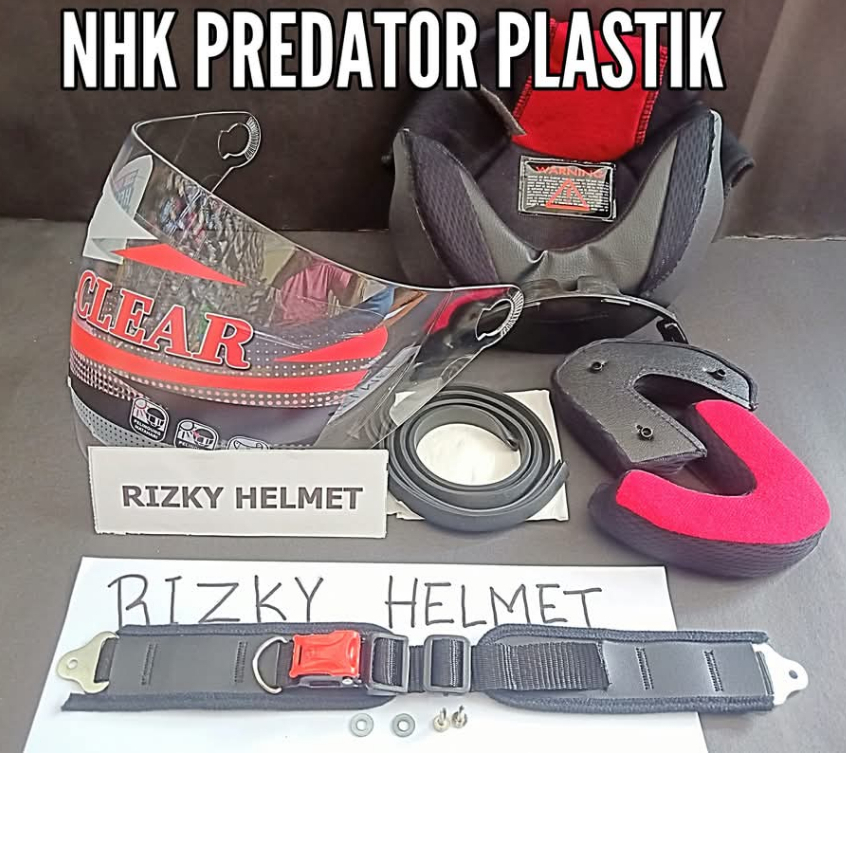 PAKET NHK PREDATOR PLASTIK, BUSA HELM NHK PREDATOR PLASTIK + KACA HELM + TALI HELM + LIS KARET