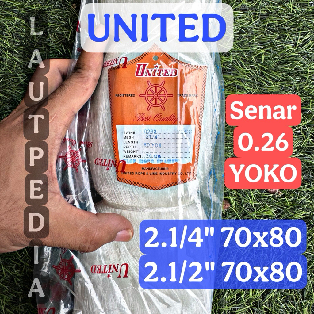 Jaring ikan UNITED 0.26 2.1/4” 2.1/2” 70x80 YOKO