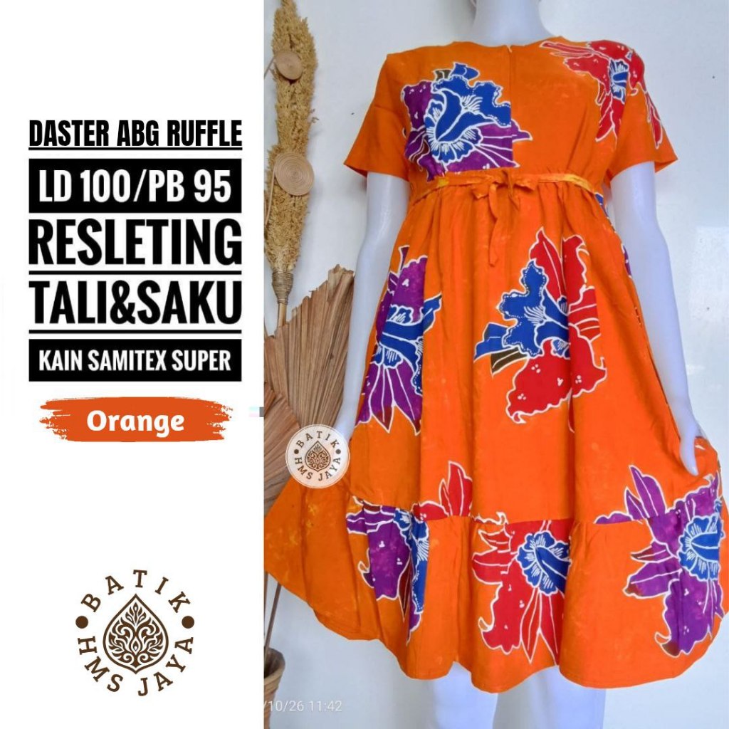 Daster ABG Ruffle Dress Batik Pekalongan Cap Baju Santai Harian Adem Cantik ABG Remaja Mini Dress