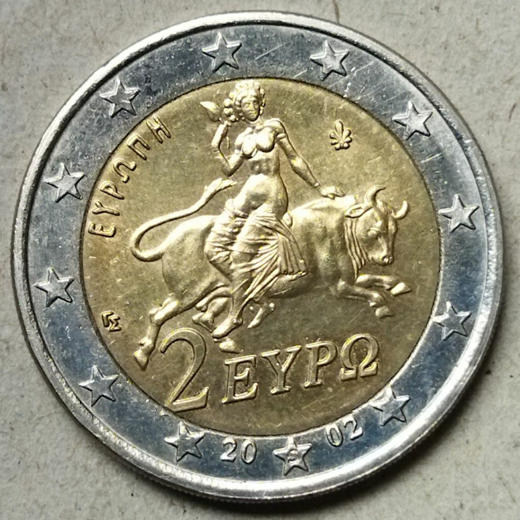 Koin bimetal 2 euro tahun 2002 Greece Yunani