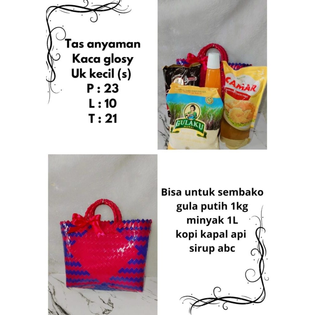 Tas Anyaman Plastik KACA GLOSY KECIL untuk Belanja Pasar Berkat Souvenir Hampers Parcel Kotak Nasi T