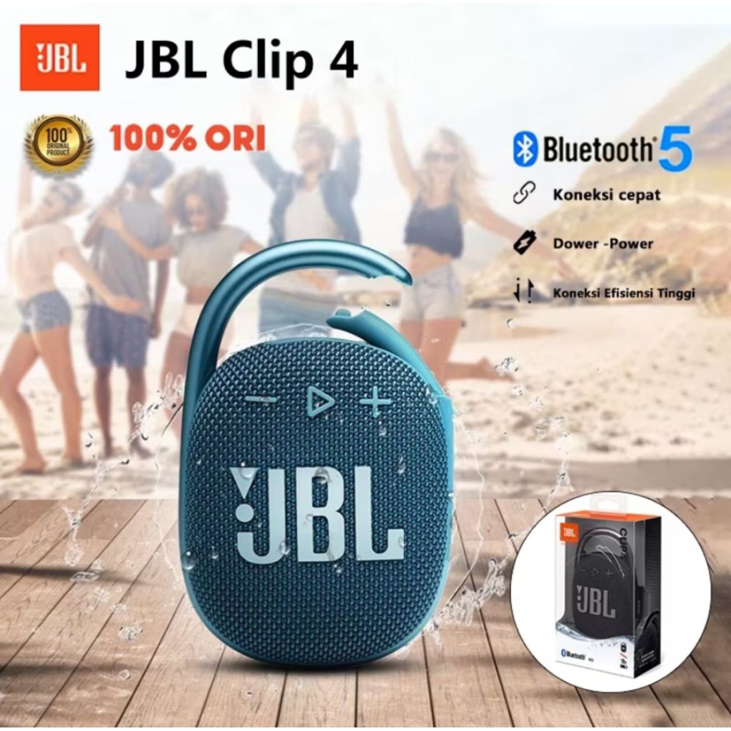 JBL Clip-4 Portable Bluetooth Speaker (Biru)