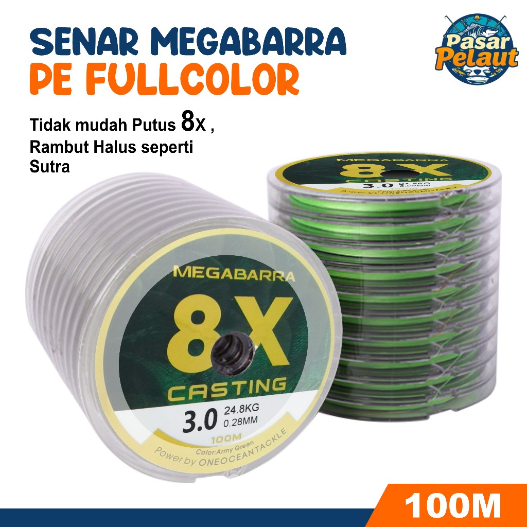 PASAR PELAUT Tali Pancing PE 8X Megabarra 100m 8 helai Senar Pancing Super Kuat