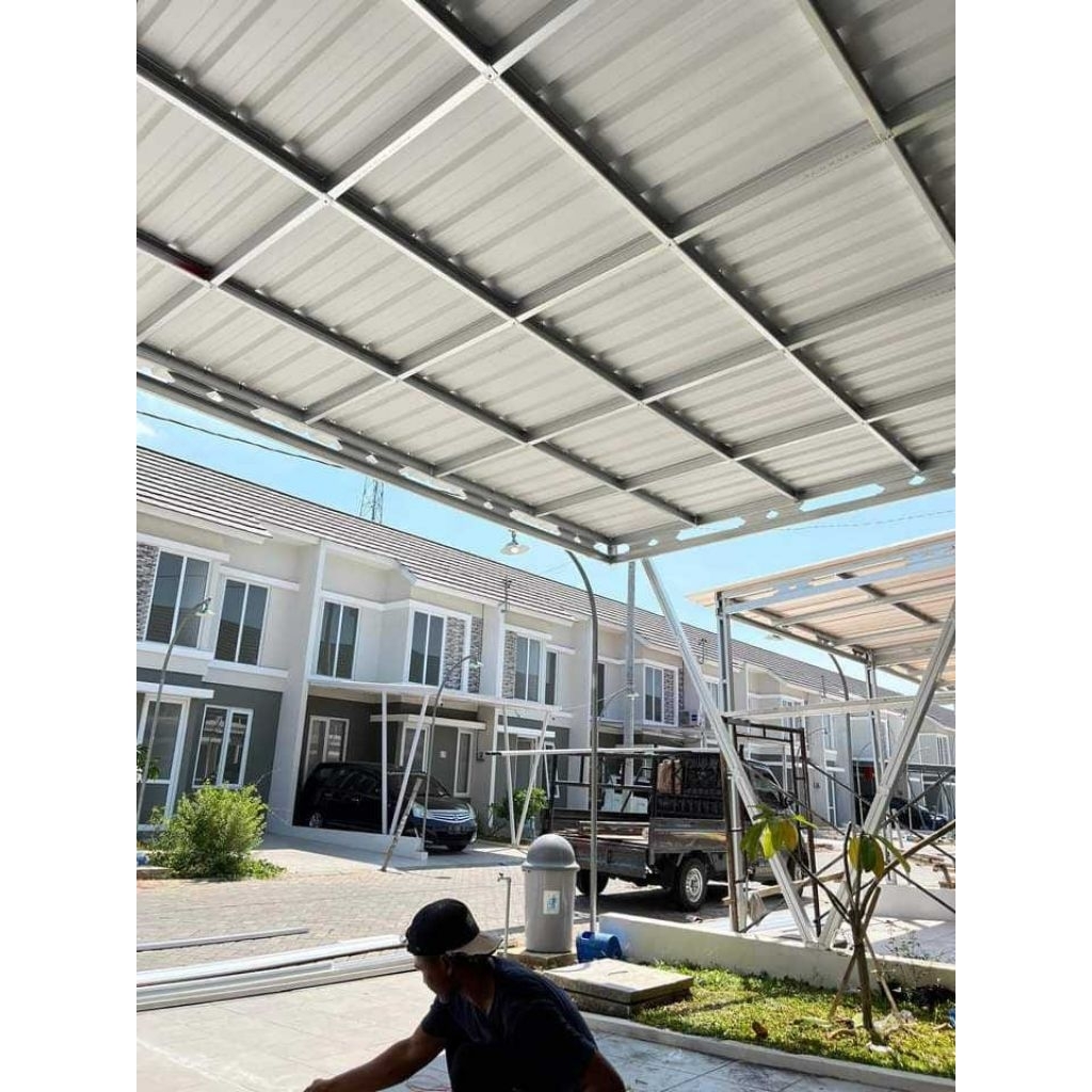 KANOPI MINIMALIS TERPASANG ATAP SPANDEK PASIR