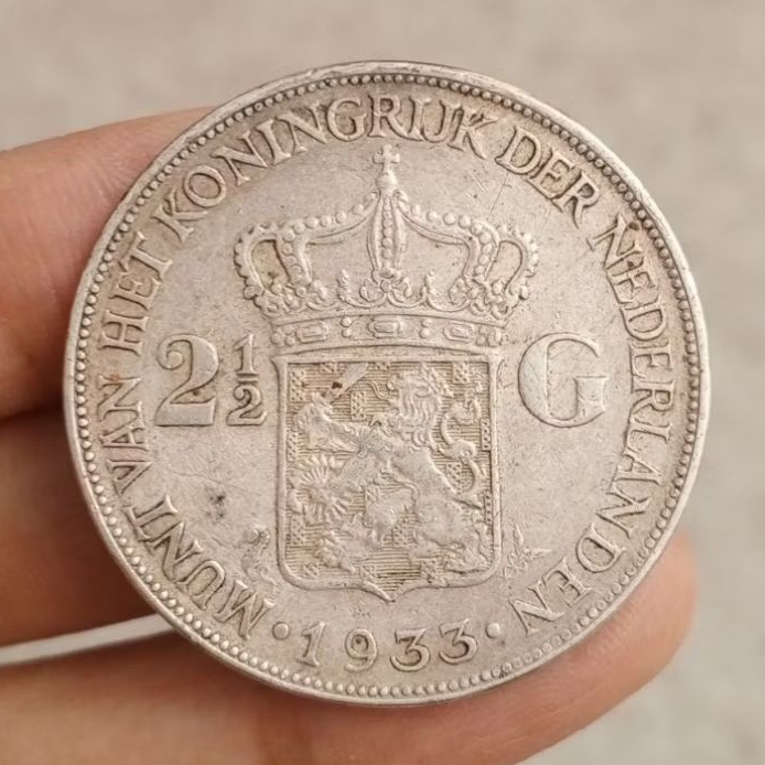 koin perak 2, 5 Gulden Wilhelmina thn 1933