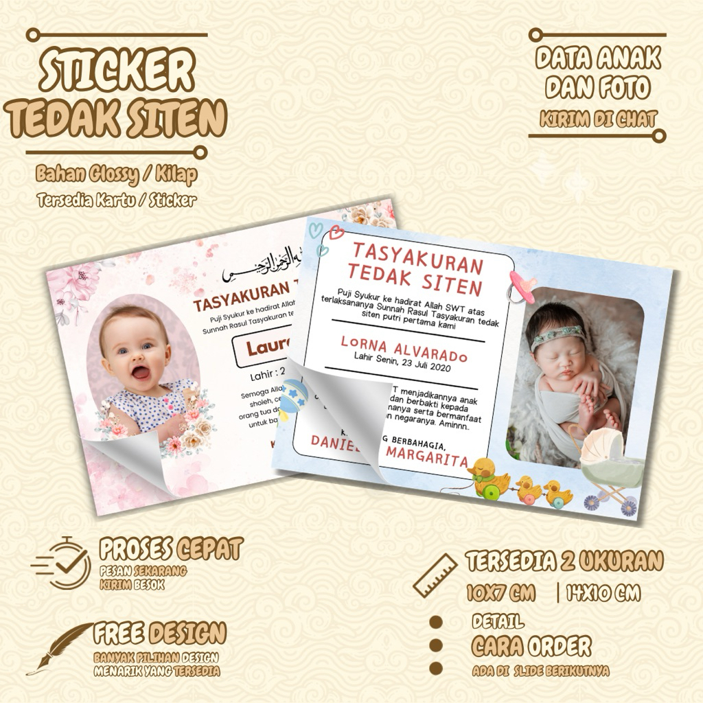 STICKER TASYAKURAN TEDAK SITEN // SINTEN AQIQAH ATAU KELAHIRAN SELAPAN KARTU UCAPAN FREE DESAIN CUST