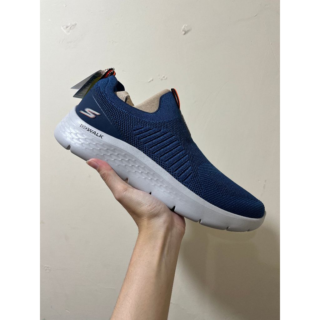 SEPATU SKECHERS PRIA SLIPON GO WALK FLEX PEERLESS NAVY ORANGE - 216506NVOR