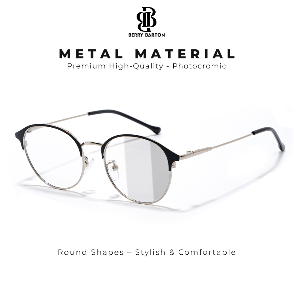 Berrybarton Kacamata Photocromic 1920 - Gratis Lensa Minus/Silinder Photocromic - Kacamata Pria Wani