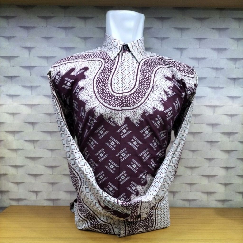 KEMEJA BATIK PREMIUM MAROON | BATIK KATUN PREMIUM| BATIK BERFURING| BATIK LENGAN PANJANG | BATIK PRI