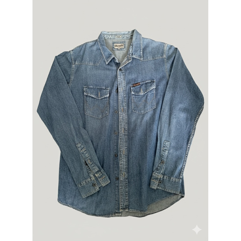 Kemeja Denim wrangler ukuran M skif fit original 100%