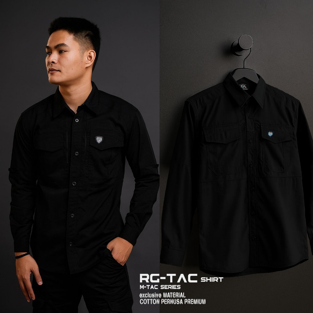 RG Series-Kemeja M_TAC PREMIUM cotton Pernusa Seragam Tactical Lapangan Pria Wanita BLACK PREMIUM