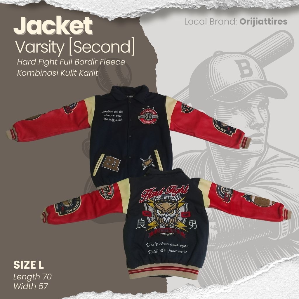 Jaket Varsity Orijiattires Hard Fight (Pria/Wanita) [SECOND]