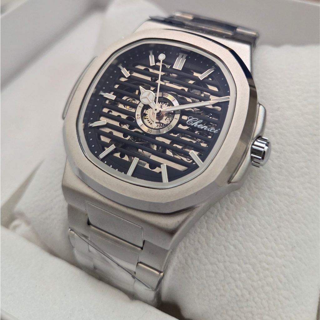 CHENXI Flamen Jam Tangan Pria Original Automatic Tanpa Baterai Rantai Silver Mekanik Anti Air