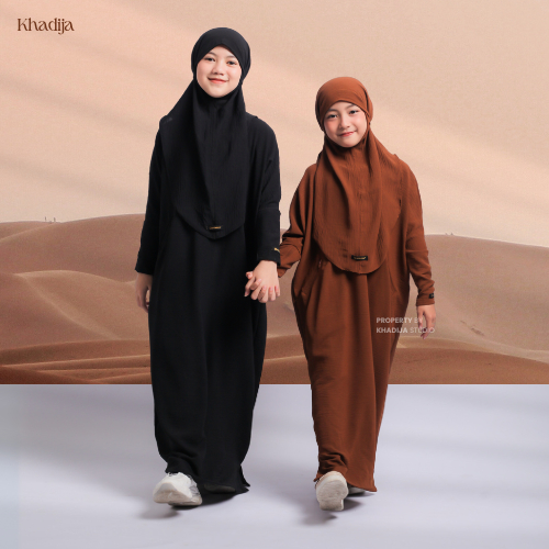 Khadijastudio - Abaya Anak Set Hijab Maryam series Warna Nespresso | Gamis Anak Perempuan manasik