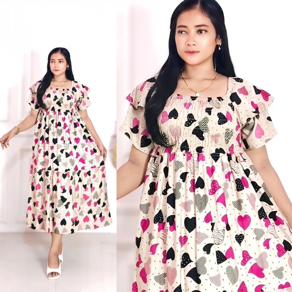 GAUN DRESS SMOKE WILONA SUSUN CANDA LD 110 PB 120CM/DASTER WANITA KEKINIAN/DRESS KERUT DADA