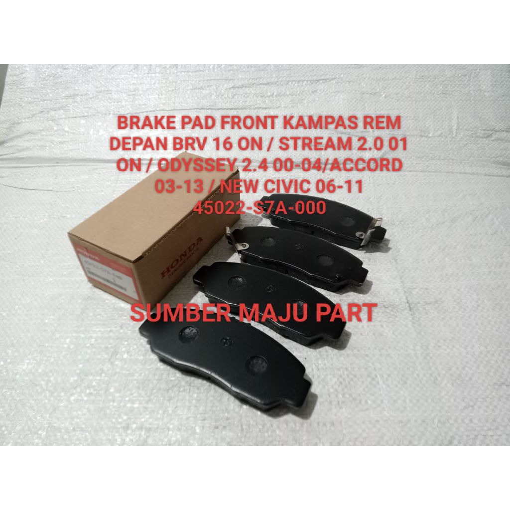 BRAKE PAD FRONT KAMPAS REM DEPAN BRV 16 ON / STREAM 2.0 01 ON / ODYSSEY 2.4 00-04/ACCORD 03-13 / NEW
