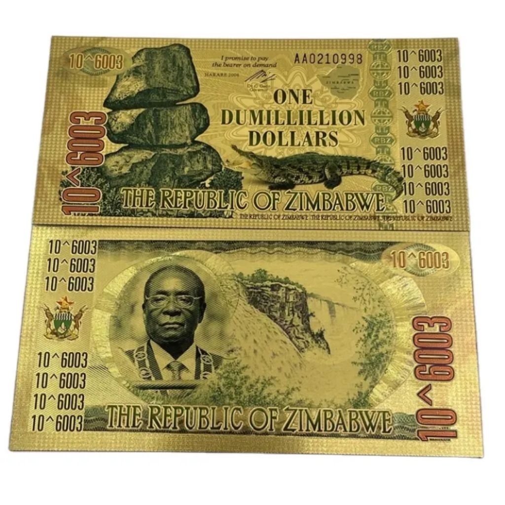uang souvenir gold foil zimbawe one du million dollar