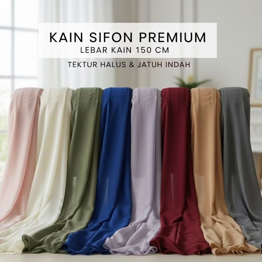 Kain Sifon Polos Banyak Warna | Adem Nyaman Meteran | Bahan Furing Terbaik lebar 150 (Harga Kain Per
