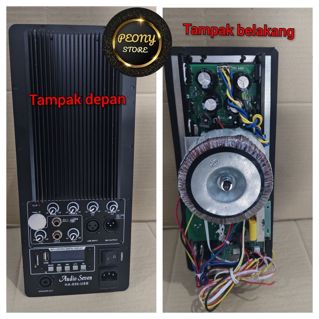 POWER KIT MESIN SPEAKER AKTIF USB BLUETOOTH AUDIO SEVEN HA-850 16X38 /  MESIN KIT 1000watt AUDIO SEV
