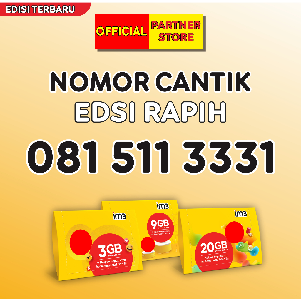 Kartu perdana Indosat 11 Digit Nomor Cantik & RAPIH Freedom Internet 3GB + Nelpon Seksiya Utama 30 H