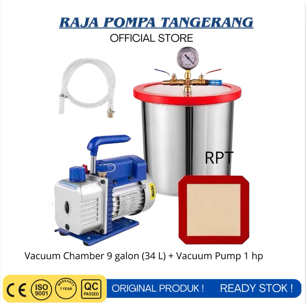 Vacuum Chamber 9 galon (34 L) + Vacuum Pump 1 hp