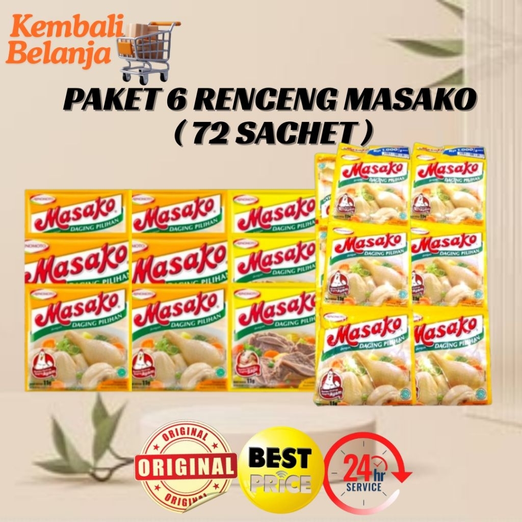 Paket 6 Renceng Masako Isi 72 Sachet/ Masako Renceng/ Masako Sapi/ Masako Ayam/ Bumbu Masako/ Masako