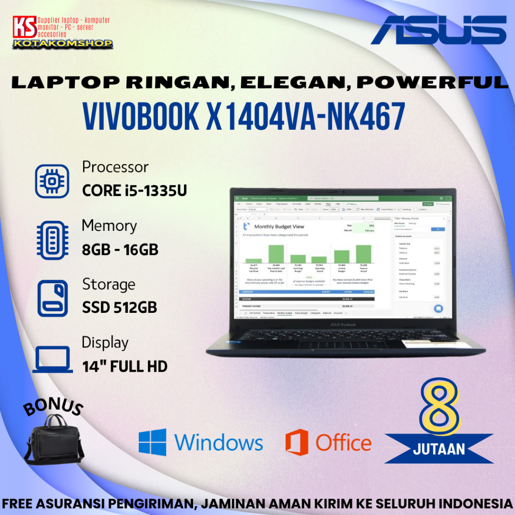 Laptop Asus VivoBook X1404VA - NK467 Core i5 - 1335U Ram 16GB SSD 512GB 14" FHD - Laptop core i5 Mur