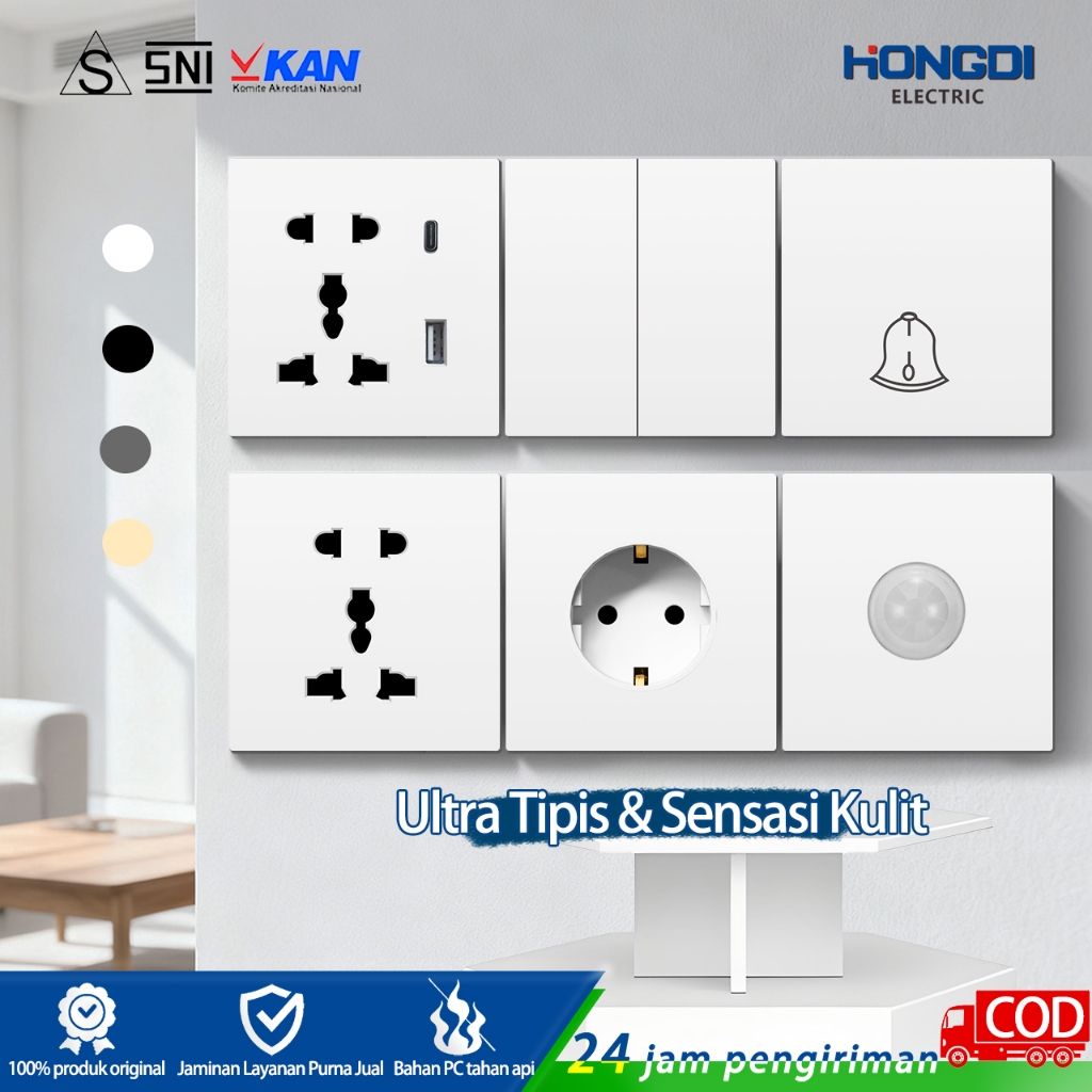 Hongdi White Putih Ultra Tipis dan Permukaan Matte Hongdi / Stop Kontak / Sakelar / Saklar Rumah Gab