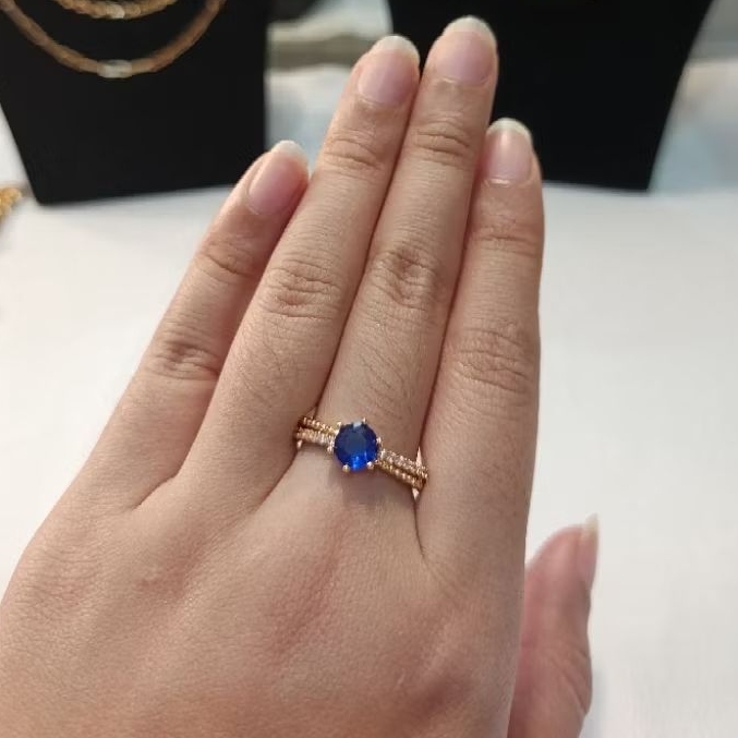 Cincin Batu Permata Zircon Biru model Bulat