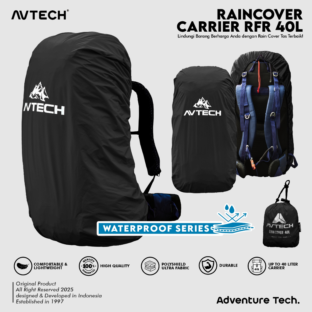AVTECH - Rain Cover Bag Waterproof Pelindung Tas Anti Air 40-50 Liter - COVER CARRIER 40