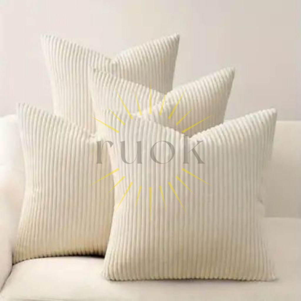 ruok.id - SARUNG BANTAL SOFA CANTIK BAHAN CORDUROY CREAM TERMURAH DI SHOPEE (UKURAN 30x30 35x35 40x4